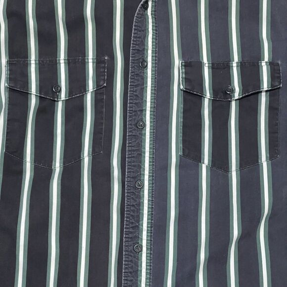 VTG Wrangler Shirt Men XLT Black Brushpopper Striped Faded Distress X-Long Tails - Picture 3 of 9